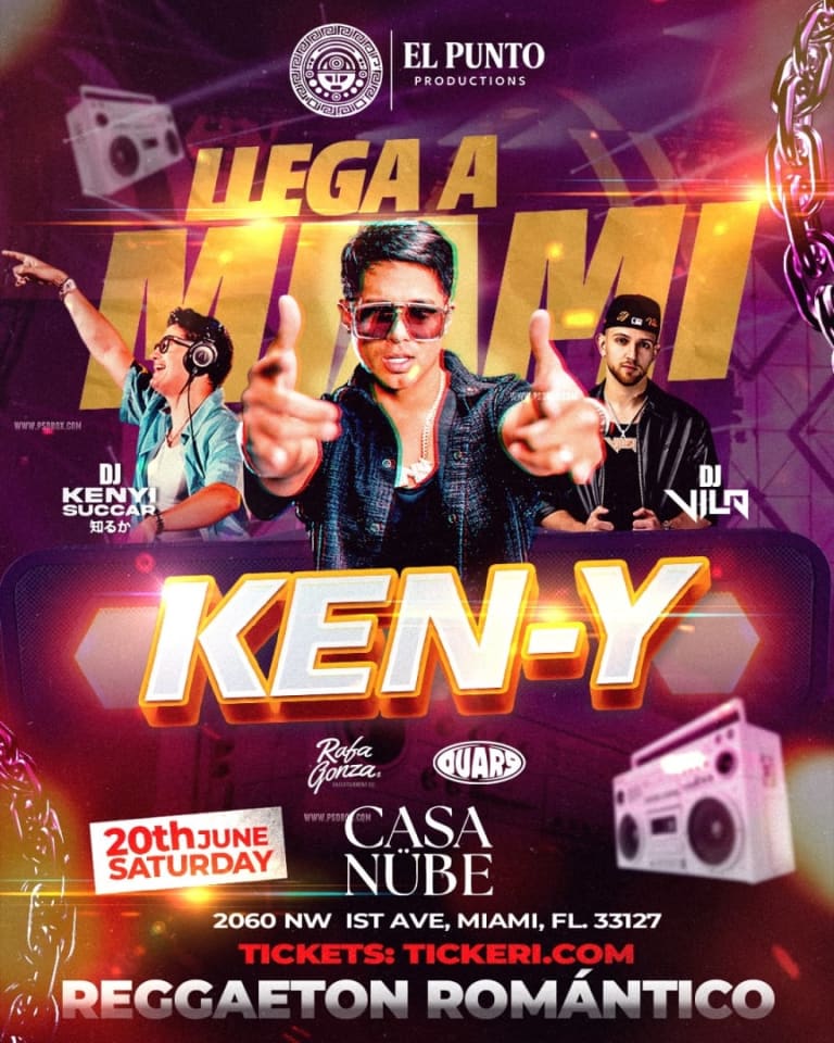 Event - KEN-Y in Miami With DJ Kenyi Succar and DJ Vila - Miami, FL - Sat, June 20, 2026} | concert tickets