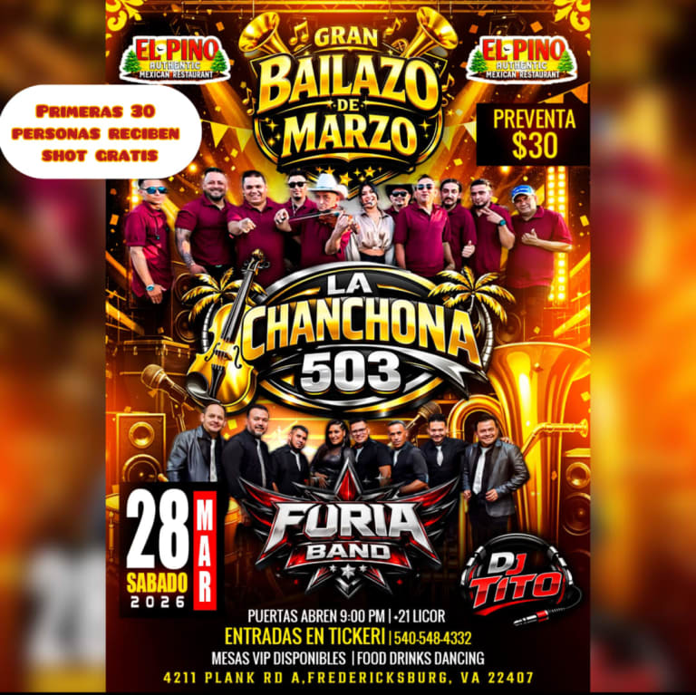Event - La Chanchona 503 y Furia Band en Fredericksburg  - Fredericksburg, VA - sáb, 28 de marzo de 2026} | concert tickets