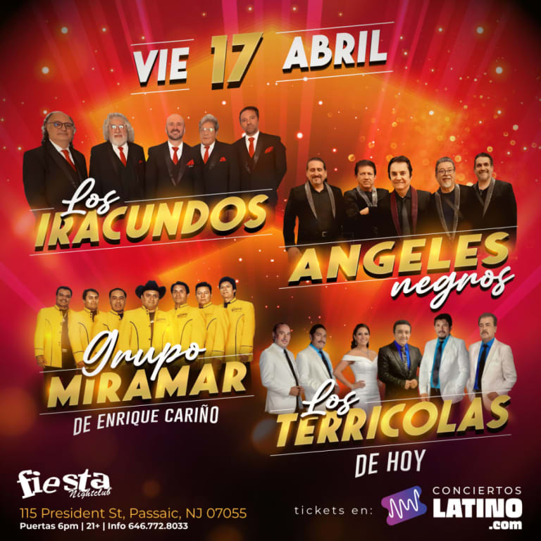 Event - LOS IRACUNDOS, LOS ANGELES NEGROS, GRUPO MIRAMAR Y LOS TERRICOLAS DE HOY - Passaic, New Jersey - April 17, 2026 | concert tickets