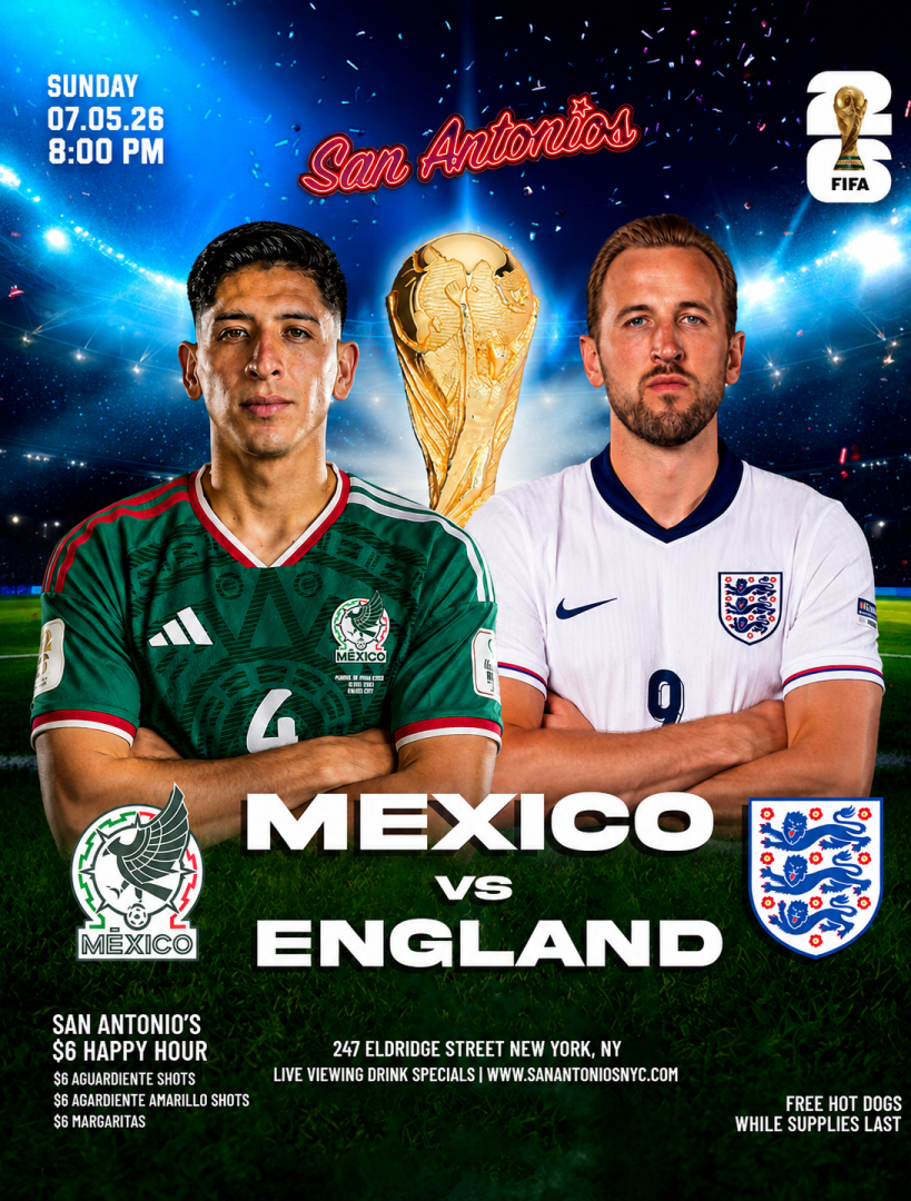 FIFA WORLD CUP 2026 WATCH PARTY: MEXICO vs ENGLAND at San Antonios Bar NYC