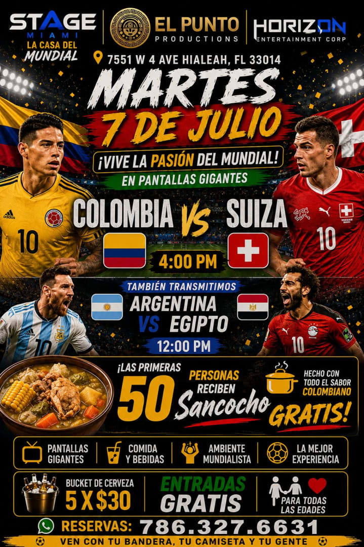 Colombia 🇨🇴 vs Suiza 🇨🇭 martes 7 de Julio en Stage Miami