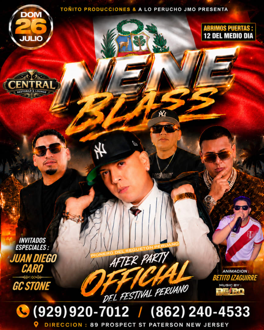 NENE BLASS CONCIERTO EN VIVO / AFTER PARTY OFFICIAL DE LA PARADA PERUANA DE PATERSON