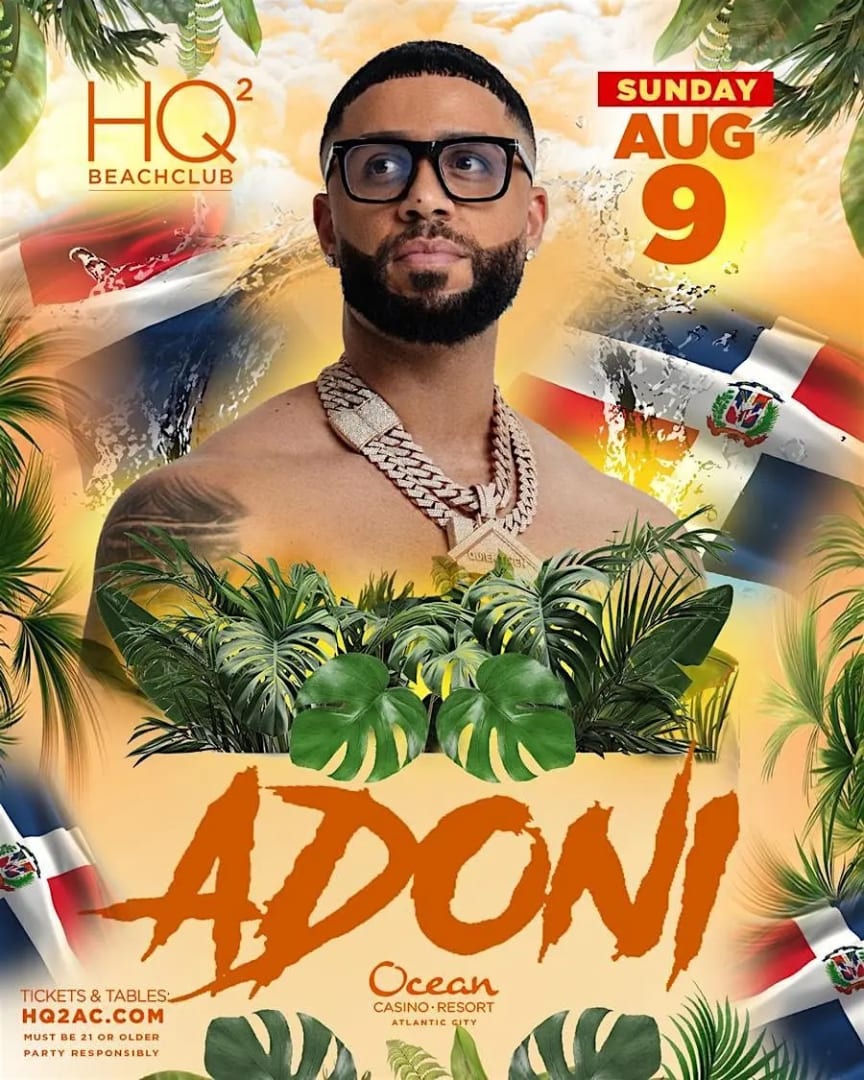 Fiesta en la piscina HQ2 Edición del desfile del día dominicano DJ Adoni en vivo en el club de playa HQ2