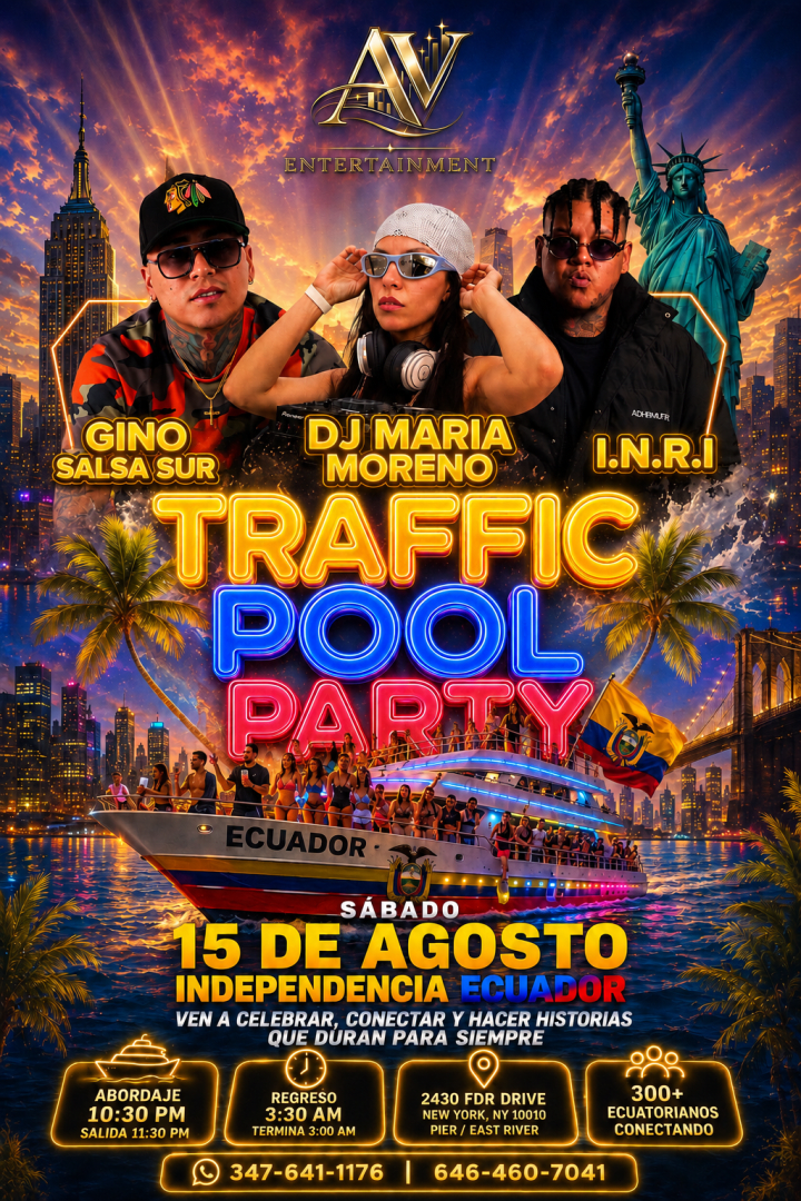 Gino Sala Sur, I.N.R.I & DJ María Morena Fiesta en barco ecuatoriano en la ciudad de Nueva York