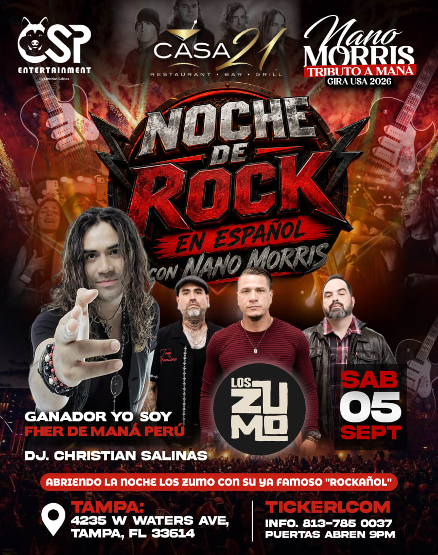 Noche de Rock en Español con Nano Morris (Ganador de Yo Soy Fher de Maná) & Los Zumo en Tampa