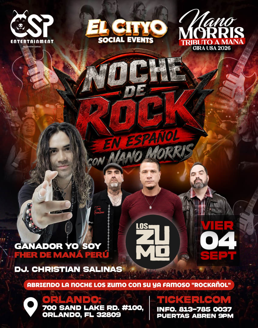 Noche de Rock en Español con Nano Morris (Ganador de Yo soy Fher de Maná Perú) & Los Zumo en Orlando