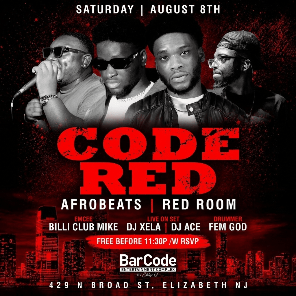 CODE RED | AFROBEATS @ BARCODE in Elizabeth - Tickets 2026-08-08