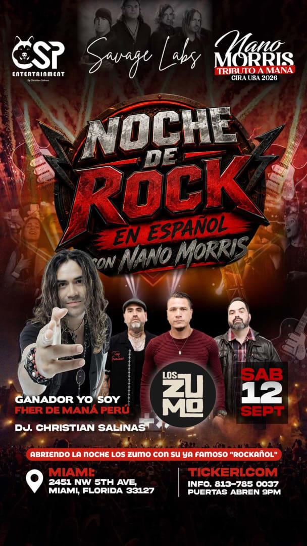 Noche de Rock en Español con Nano Morris (Ganador de Yo soy Fher de Maná Perú) & Los Zumo en Miami