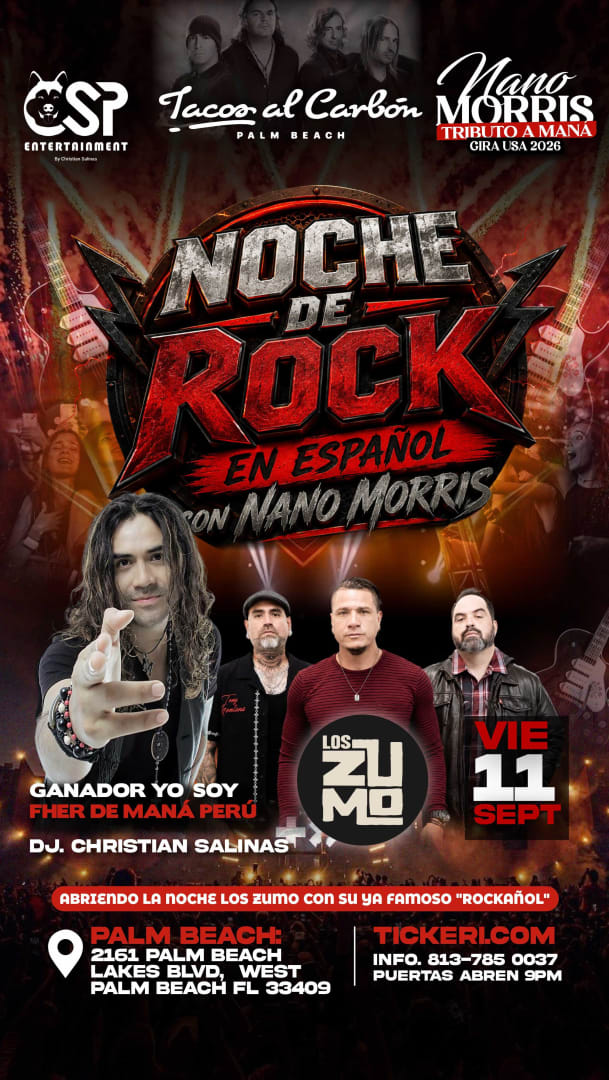 Noche de Rock en Español con Nano Morris (Ganador de Yo soy Fher de Maná Perú) & Los Zumo en West Palm Beach