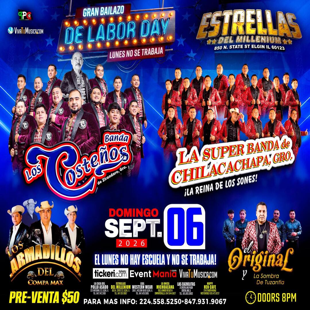 Banda Los Costeños de Zirándaro, Gro. La Súper Banda de Chilacachapa, Gro. Los Armadillos del Compa Max El Original y La Sombra de Tuzantla en Illinois
