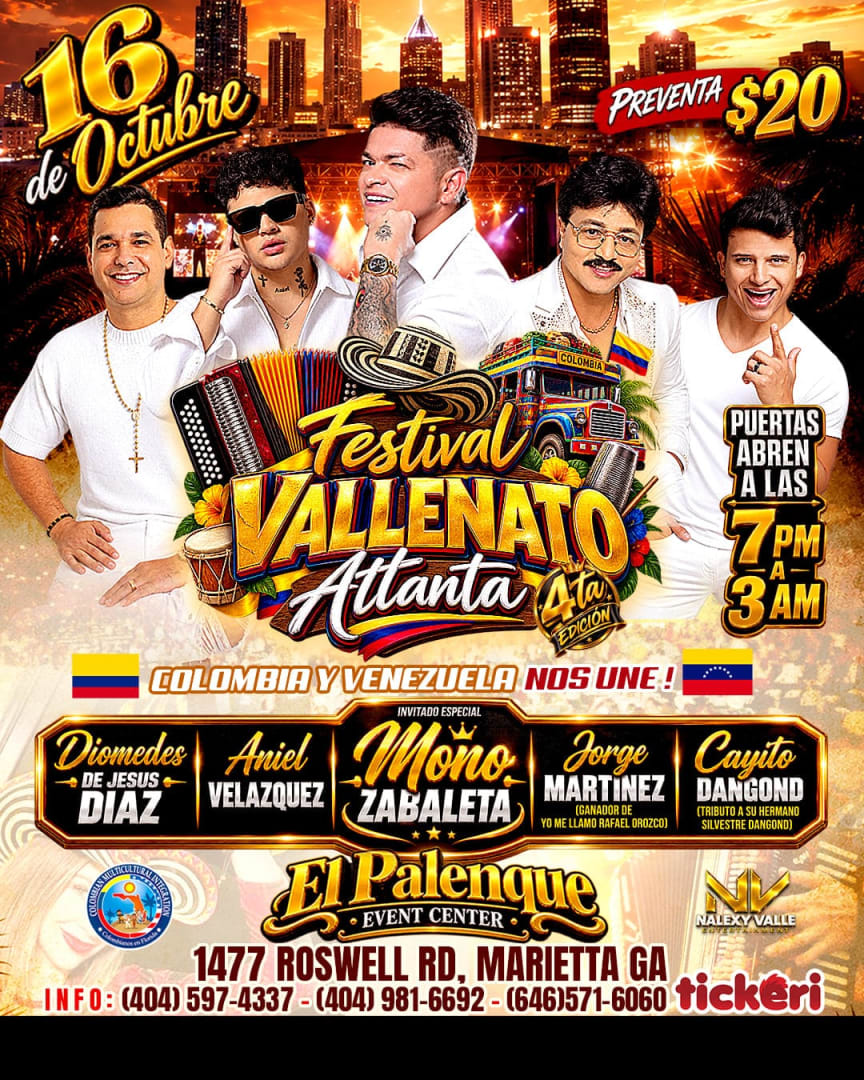 Festival Vallenato Atlanta – Con El Mono Zabaleta, Aniel Velasquez, Diomedez de Jesus Diaz, Cayito Dangond, Yo me Llamo Rafael Orozco - Unidos por Colombia y Venezuela