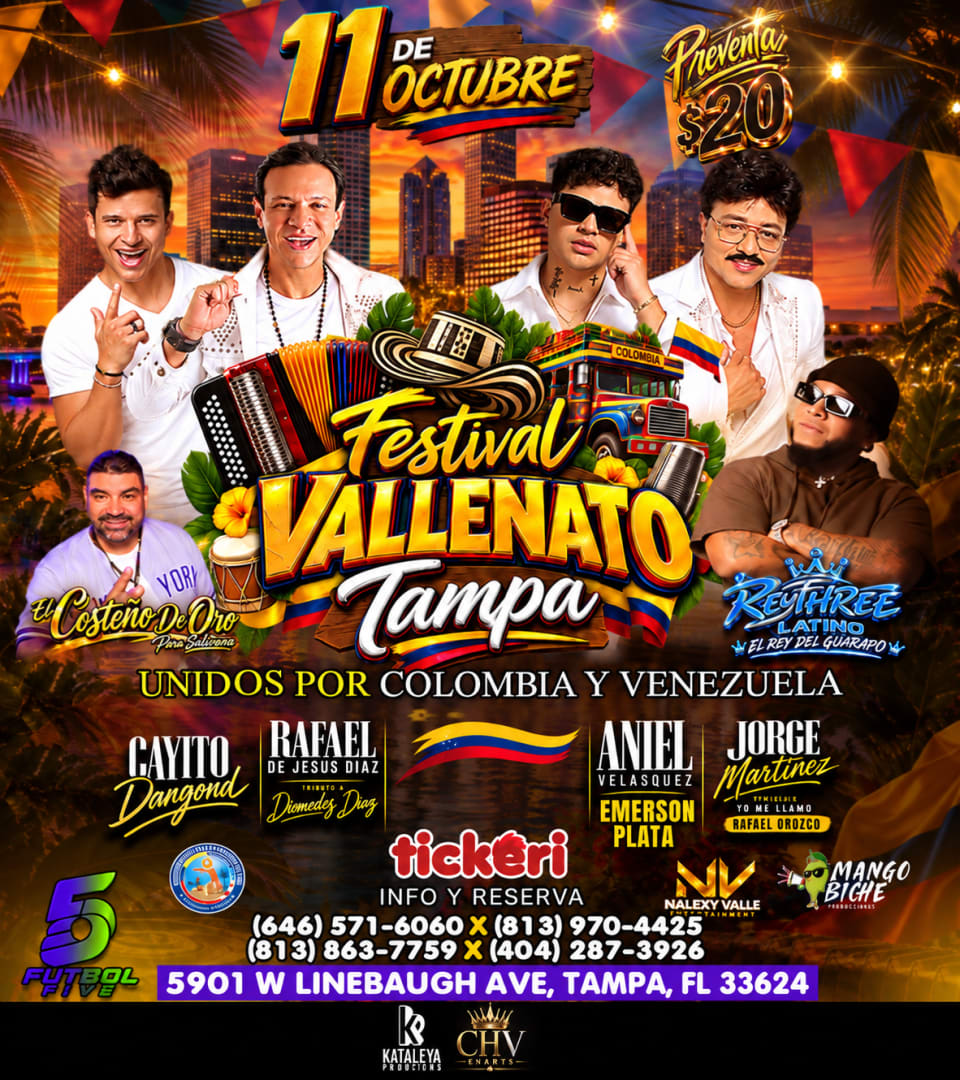 Festival Vallenato Tampa – Aniel Velasquez, Rafael de Jesus Diaz, Cayito Dangond, Yo me Llamo Rafael Orozco - Rey Three latino- Unidos por Colombia y Venezuela