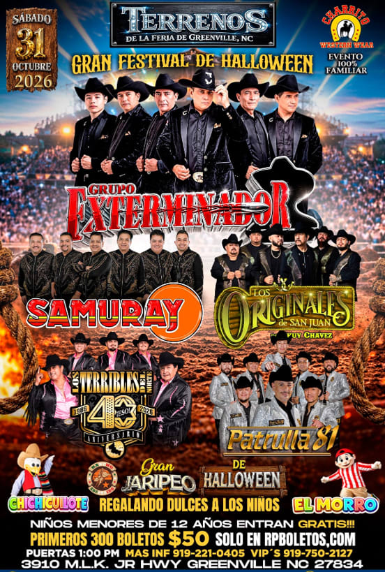 Gran Festival de Halloween - Grupo Exterminador - Samuray - Los Originales de San Juan - Los Terribles del Norte - Patrulla 81 - GREENVILLE NC