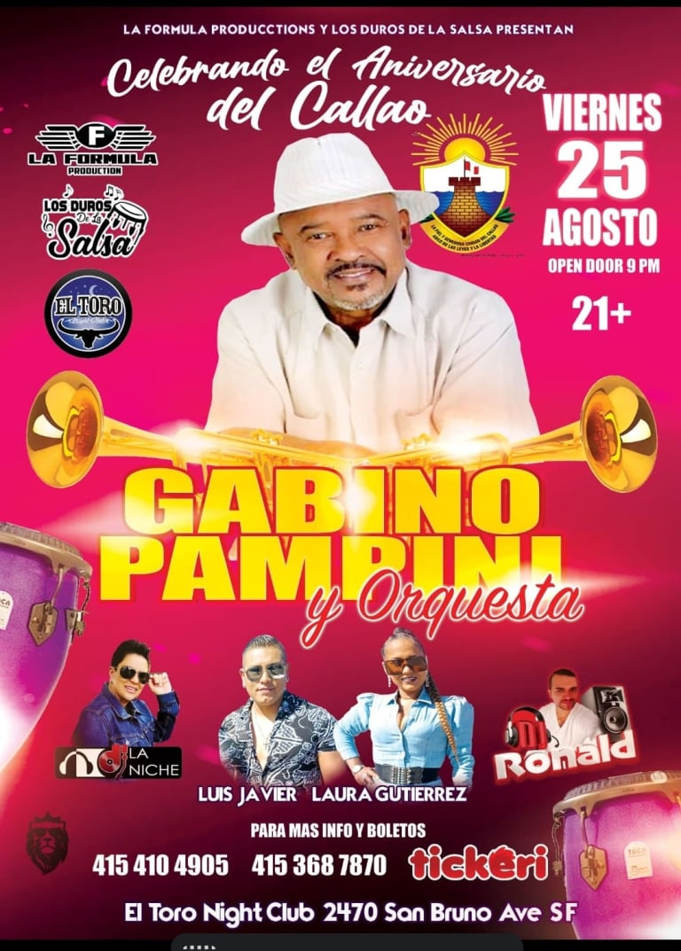 Event - Gabino Pampini y Orquesta en Vivo! Celebrando el Aniversario del Callao - San Francisco, California - August 25, 2023 | concert tickets