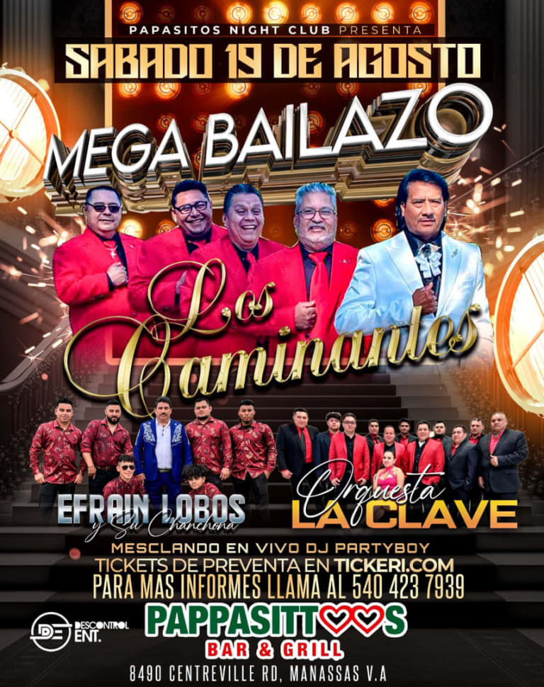 Event - LOS CAMINANTES, ORQUESTA LA CLAVE Y EFRAIN LOVOS Y SU CHANCHONA EN VIVO ! MANASSAS PARK VIRGINIA - Manassas Park, Virginia - August 19, 2023 | concert tickets