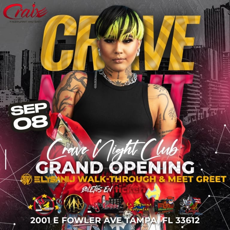 Event - ELYSANIJ WALK THRU & MEET & GREET GRAND OPENING OF CRAVE NIGHT CLUB  - Tampa, Florida - September 8, 2023 | concert tickets