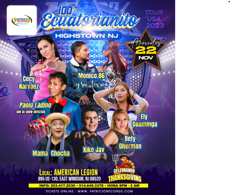Event - 100 % ECUATORIANITO  - HIGHSTOWN NJ - East Windsor, New Jersey - 22 de noviembre de 2023 | concert tickets