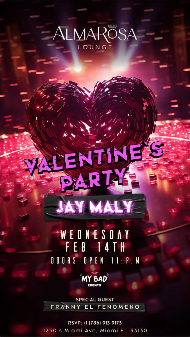 Event - JAY MALY LIVE! VALENTINES PARTY CELEBRATION- SPECIAL GUEST FRANNY EL FENOMENO - Miami, Florida - 14 de febrero de 2024 | concert tickets