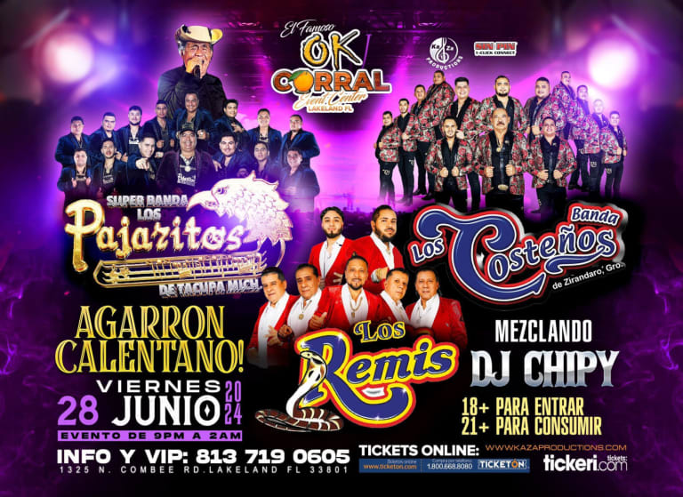 Event - SUPER BANDA LOS PAJARITOS DE TACUPA MICH , LOS REMIS , BANDA LOS COSTEÑOS ,  EN VIVO ! - Lakeland, Florida - 28 de junio de 2024 | concert tickets