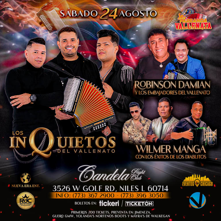 Event - La Parranda Vallenata con Los Inquietos Del Vallenato, Robinson Damian Con Los Embajadores, Wilmer Manga y Los Diablitos Del Vallenato Chicago,IL - Niles, Illinois - August 24, 2024 | concert tickets
