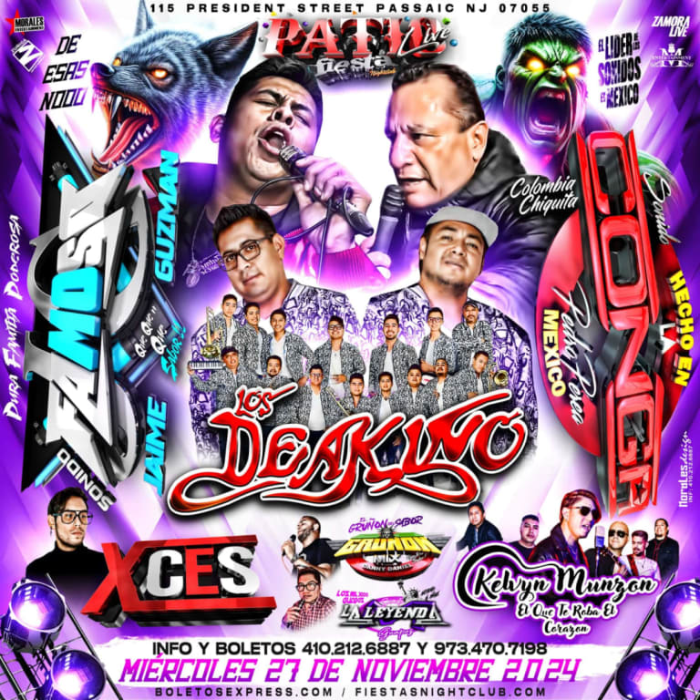 Event - SONIDO FAMOSO, LOS DE AKINO, LA CONGA, DJ XCES, SONIDO GRUÑON MIX, LA LEYENDA, KELVIN MUNZON - Passaic, New Jersey - November 27, 2024 | concert tickets