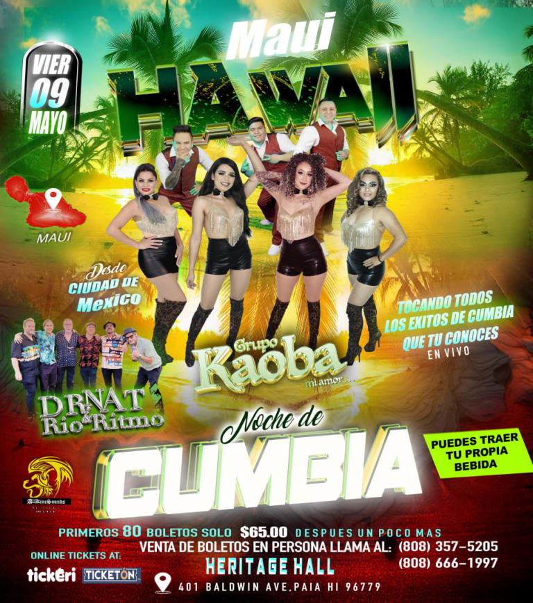 Event - Ultimos boletos de $65 bailazo de Cumbia en Maui GRUPO KAOBA - Paia, Hawaii - May 9, 2025 | concert tickets