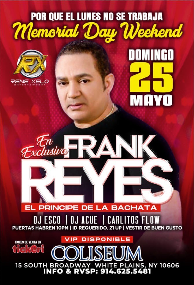 Event - Frank Reyes en Vivo! - White Plains, New York - May 25, 2025 | concert tickets