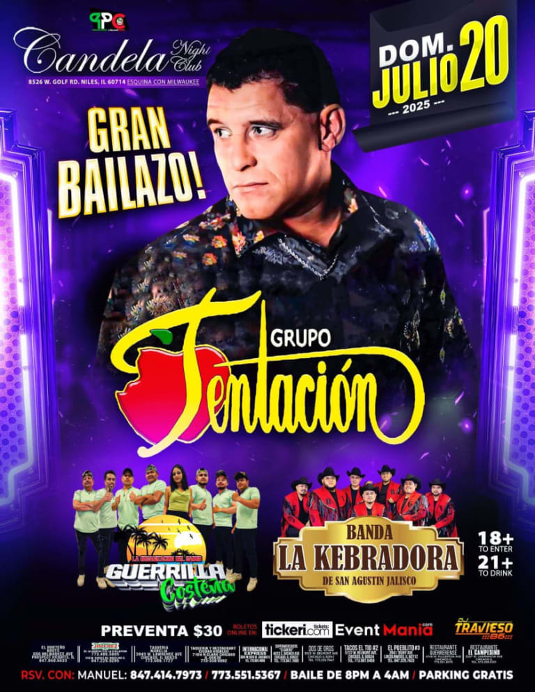 Event - Gran Bailazo con Grupo Tentación en Candela Night Club | Niles, IL - Niles, Illinois - July 20, 2025 | concert tickets