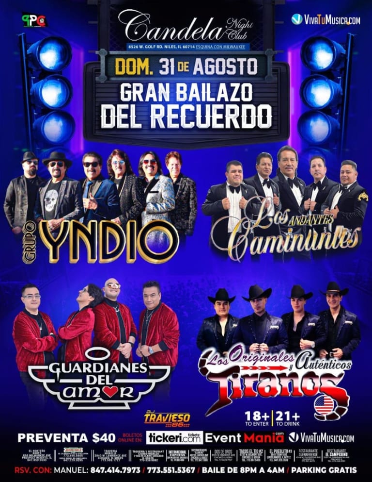 Event - Gran Bailazo del Recuerdo en Candela Night Club  Grupo Yndio, Caminantes, Guardianes del Amor y Tiranos - Niles, Illinois - August 31, 2025 | concert tickets