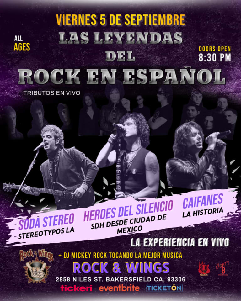 Event - HEROES DEL SILENCIO\ CAIFANES\ SODA STEREO.. Live Tribute Night!! - Bakersfield, California - 5 de septiembre de 2025 | concert tickets