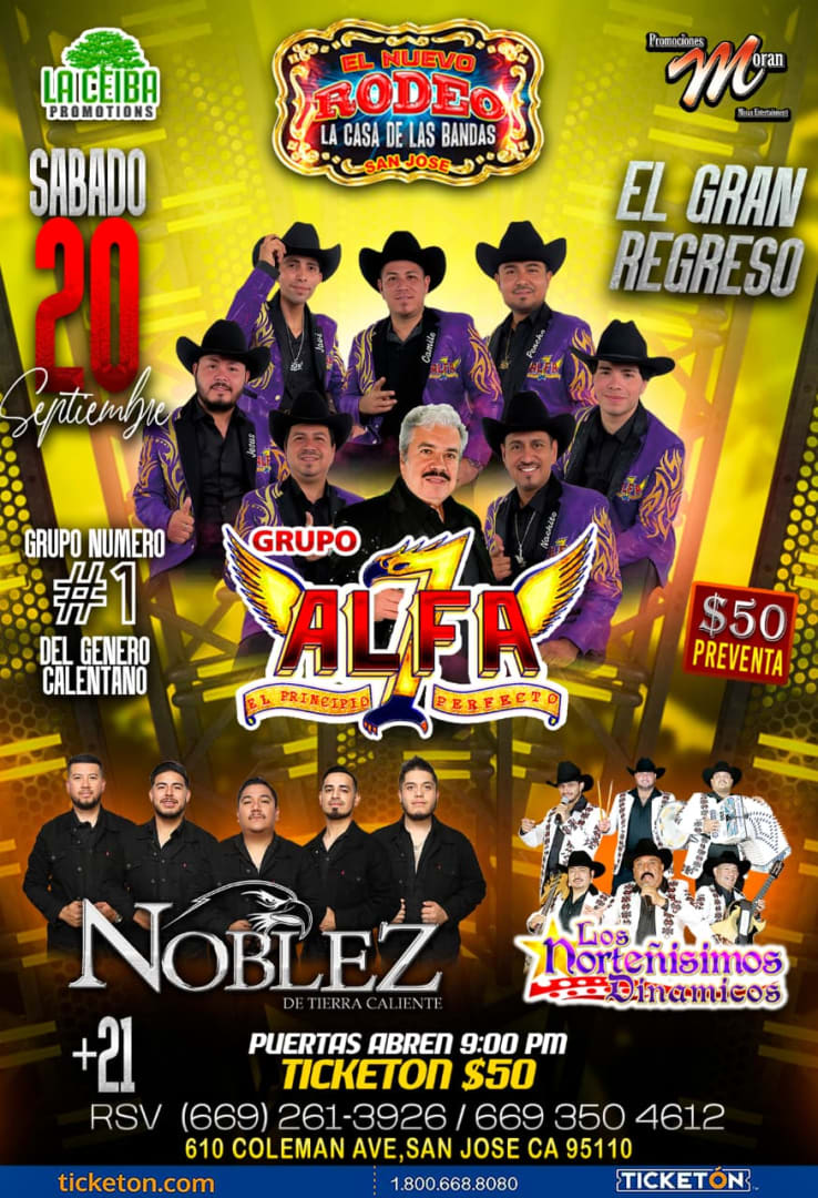 Event - Grupo Alfa 7 en Vivo – El Gran Regreso en El Nuevo Rodeo San José - San Jose, California - September 20, 2025 | concert tickets