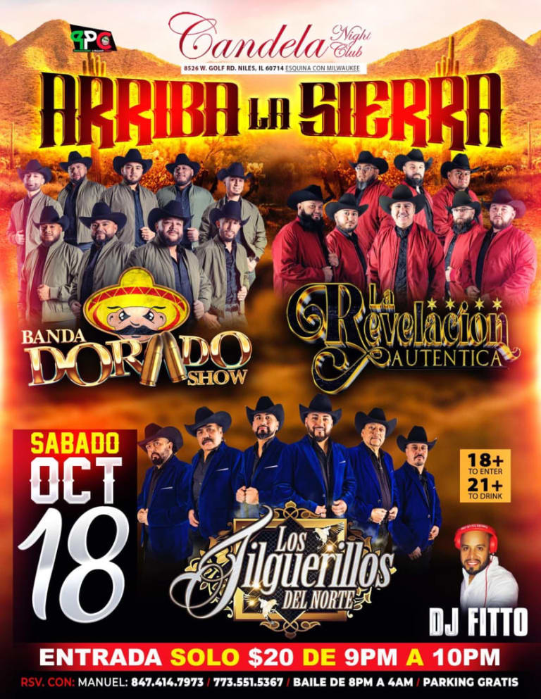 Event - Arriba la Sierra! con Banda Dorado Show, La Revelación Auténtica y Los Tiguerillos del Norte – Candela Night Club Niles IL - Niles, Illinois - October 18, 2025 | concert tickets