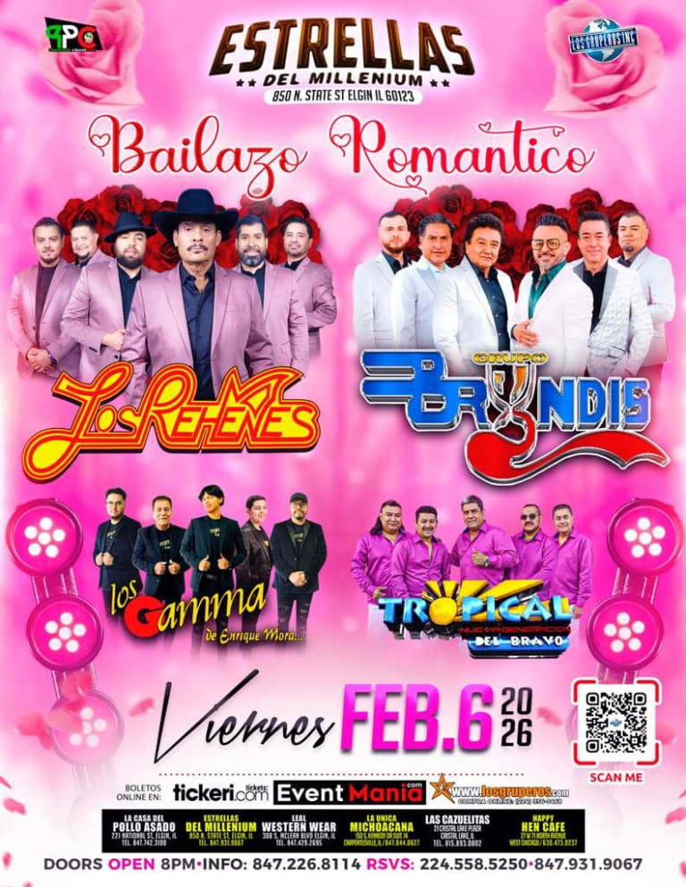 Event - Bailazo Romántico en Estrellas del Millenium – Los Rehenes & Grupo Bryndis - Elgin, Illinois - February 6, 2026 | concert tickets