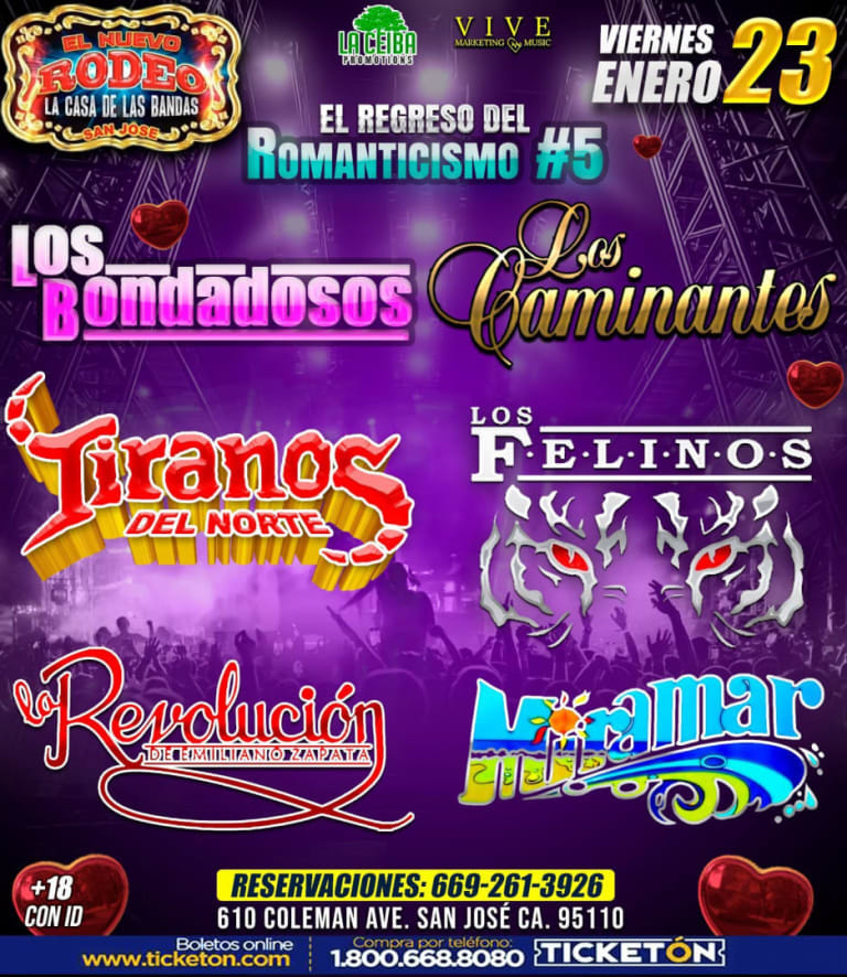 Event - El Regreso de romanticismo 5 con Los Bondadoso & Los Caminantes y muchos mas - San Jose, California - 23 de enero de 2026 | concert tickets