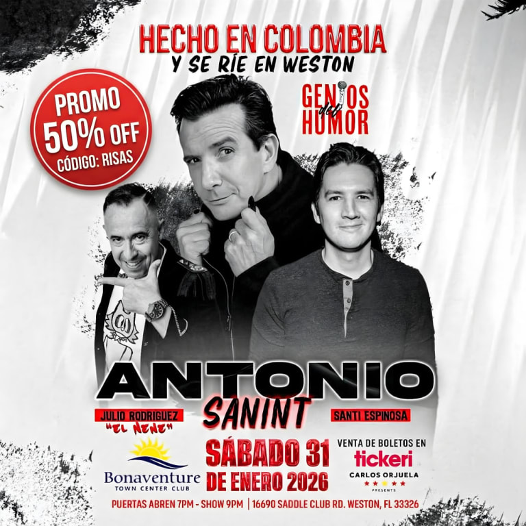 Event - Genios del Humor con Antonio Sanint & Santi Espinosa & Julio Rodriguez en vivo - Weston, Florida - 31 de enero de 2026 | concert tickets
