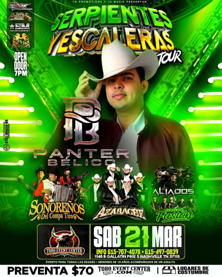 Event - Panter Belico, Sonorenos, Conjunto Azabache, Aliados, Grupo Fusion  - Nashville, Tennessee - 21 de marzo de 2026 | concert tickets