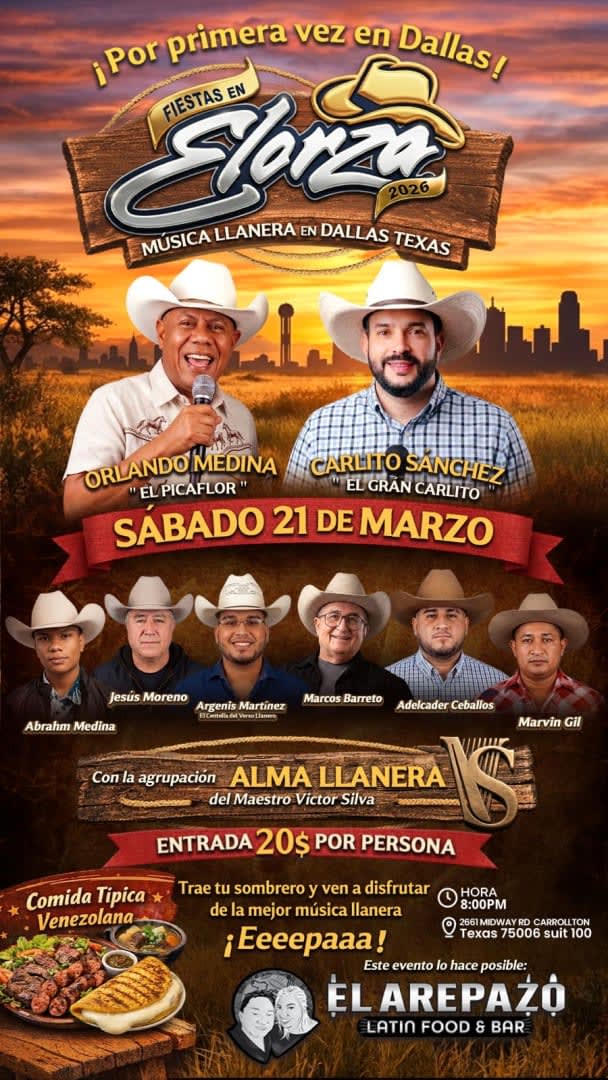 Event - Fiestas de Elorza 2026 – 1ra Edición en Dallas | Música Llanera en Vivo. - Carrollton, Texas - March 21, 2026 | concert tickets