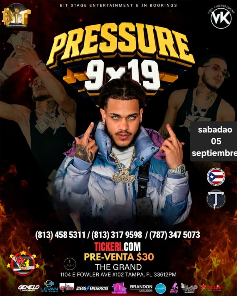 Event - Pressure 9x19 Live Concert Nueva Fecha Tampa event Pospuesto nueva Fecha - Orlando, FL - Sat, September 5, 2026} | concert tickets