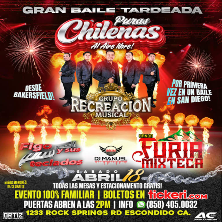 Event - Baile Tardeada de Chilenas con Recreacion - Escondido, California - April 18, 2026 | concert tickets