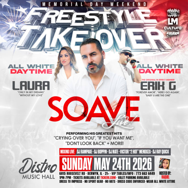 Event - SOAVE LIVE @ THE FREESTYLE TAKEOVER MDW ALL WHITE DAYTIME - Berwyn, IL - Sun, May 24, 2026} | concert tickets