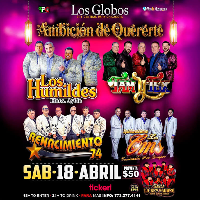 Event - Ambicion de Quererte en Los Globos - Chicago, IL - Sat, April 18, 2026} | concert tickets