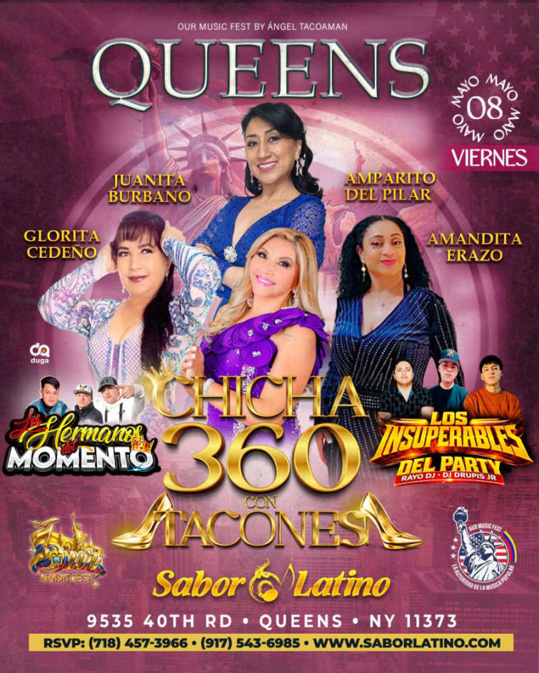 Event - 360 EN TACONES (JUANITA BURBANO, AMPARITO PILAR, AMANDITA ERAZO, GLORITA CEDEÑO, LOS HERMANOS DEL MOMENTO) | En Sabor Latino - Queens, New York - 8 de mayo de 2026 | concert tickets