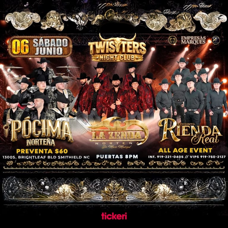 Event - Pocima Norteña & La Zenda Norteña & Conjunto Rienda Real en concierto - Smithfield, North Carolina - June 6, 2026 | concert tickets