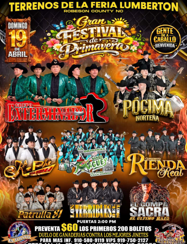 Event - Gran Festival de Primavera en Lumberton NC – Grupo Exterminador, Patrulla 81 y K-Paz de la Sierra - Lumberton, North Carolina - April 19, 2026 | concert tickets