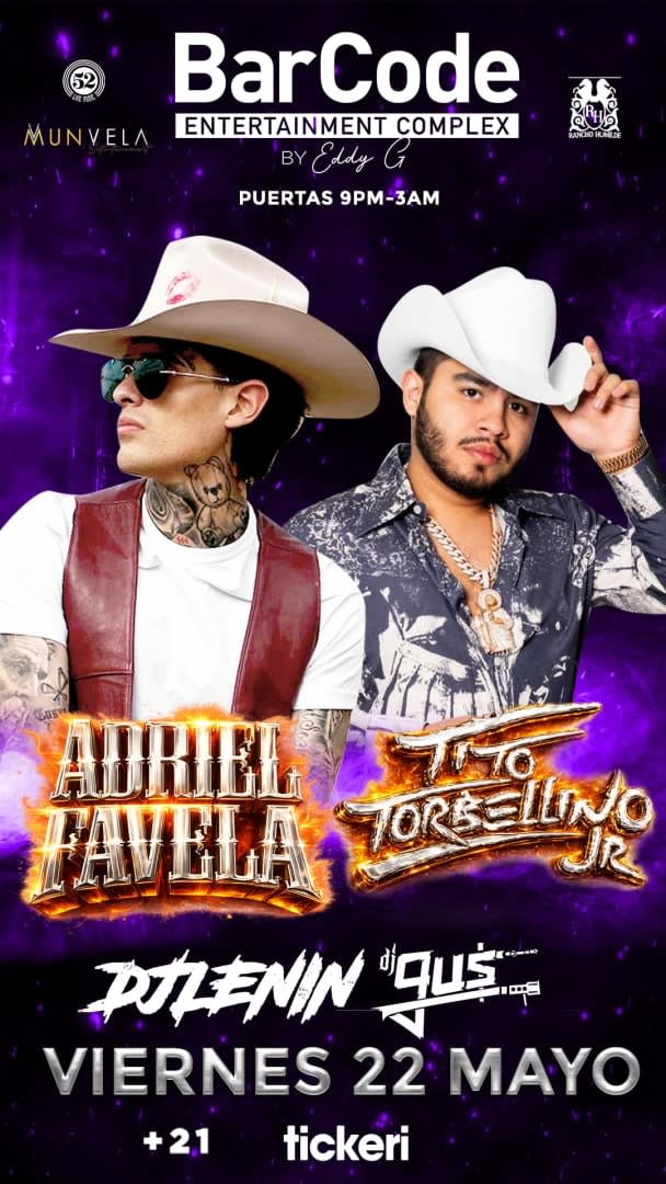 Event - Adriel Favela y Tito Torbellino Jr en BarCode Entertainment Complex - Elizabeth, New Jersey - May 22, 2026 | concert tickets