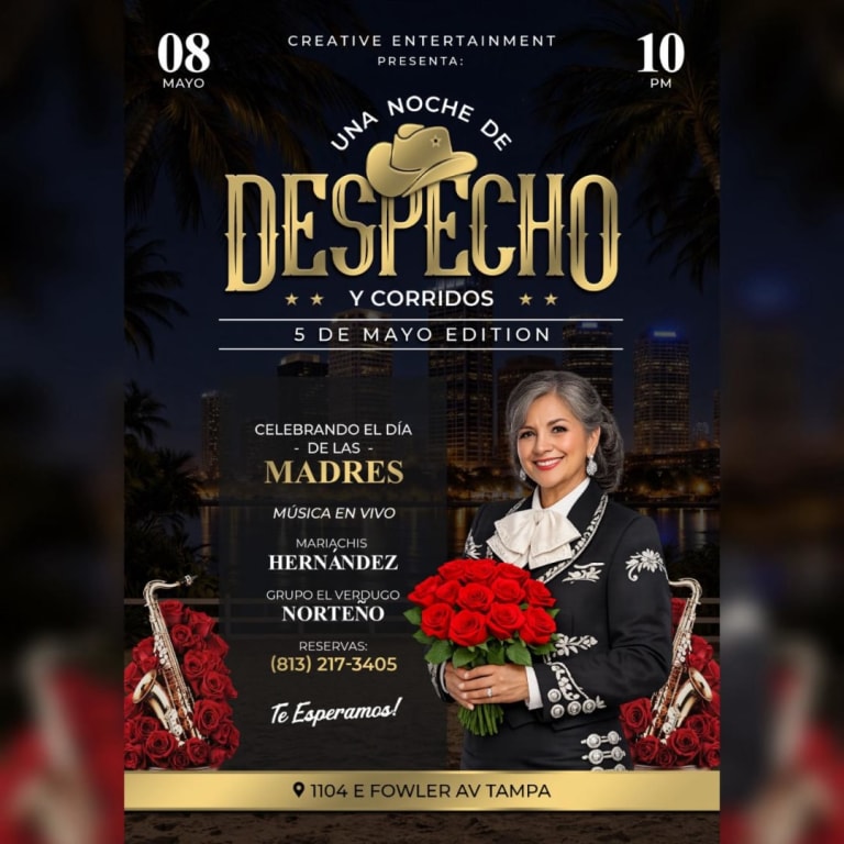 Event - NOCHE DE DESPECHO Y CORRIDOS - QUERIDA MADRE, QUERIDO MEXICO - Tampa, FL - vie, 8 de mayo de 2026} | concert tickets