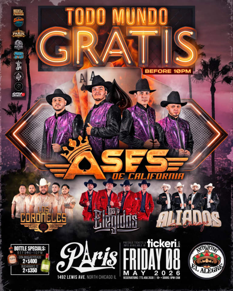 Event - LOS ASES DE CALIFORNIA @ PARIS NORTH CHICAGO  - North Chicago, IL - vie, 8 de mayo de 2026} | concert tickets