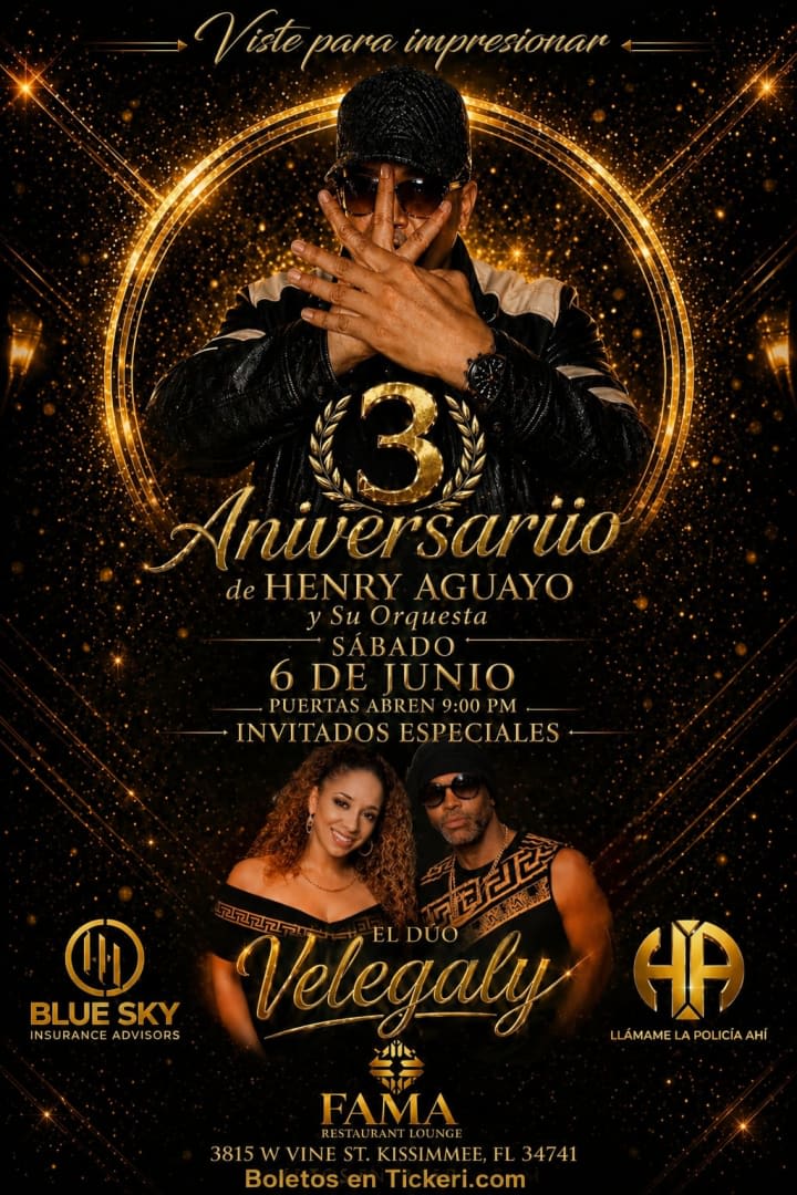 Event - Henry Aguayo y su orquesta celebrando su tercer Aniversario. - Kissimmee, FL - Sat, June 6, 2026} | concert tickets