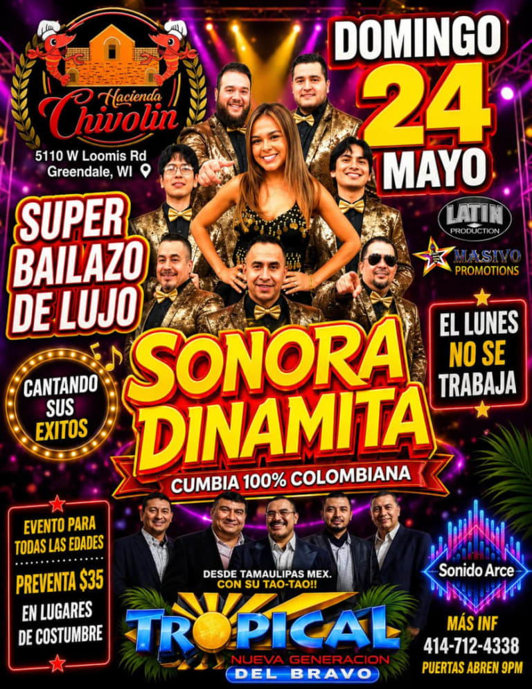Event - LA SONORA DINAMITA & EL TROPICAL DEL BRAVO - Greendale, Wisconsin - 24 de mayo de 2026 | concert tickets