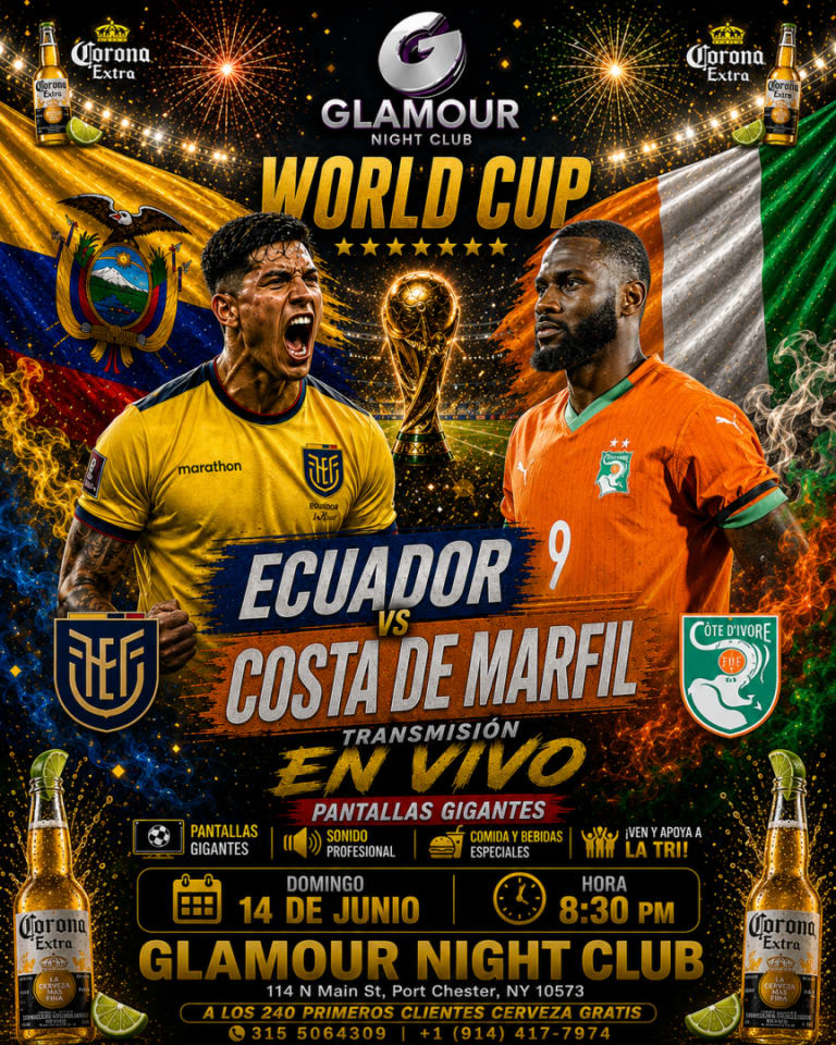 Event - Ecuador vs Costa de Marfil - World Cup 2026 | Glamour Night Club - Port Chester, New York - June 14, 2026 | concert tickets